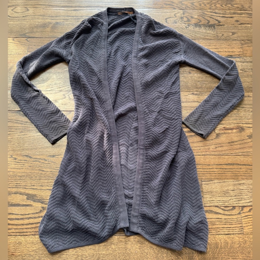 Belldini Long Open Front Textured Cardigan Duster Brown Medium